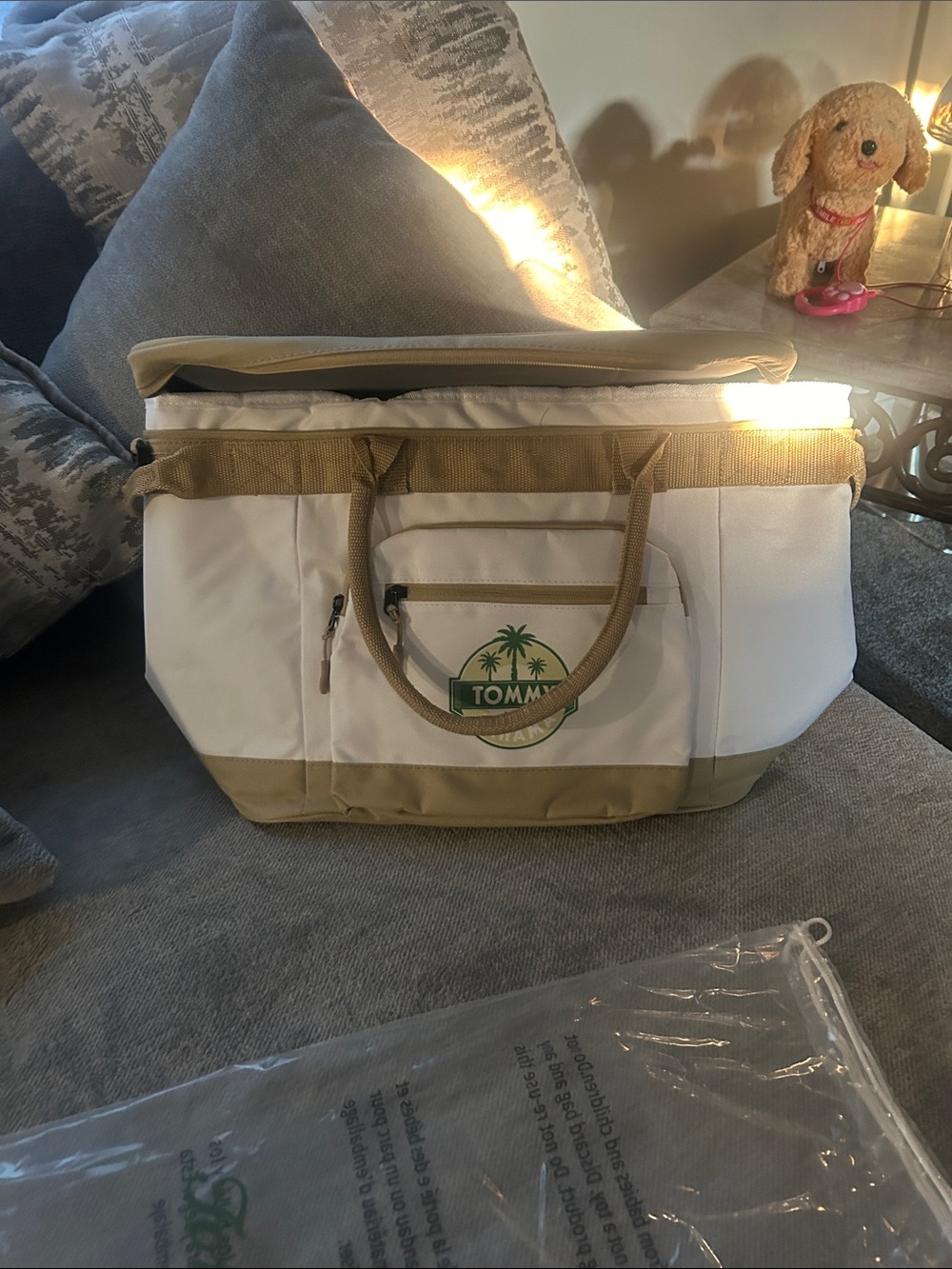 Tommy Bahama White and Tan Insulated Cooler Tote with Palm Logo